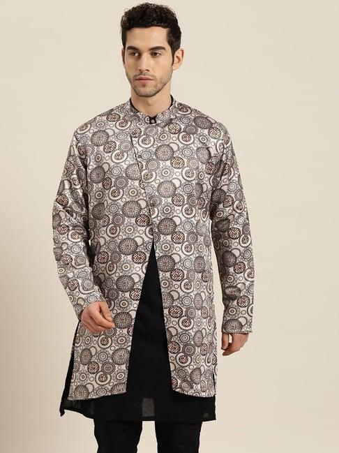 sojanya grey comfort fit printed sherwani jacket