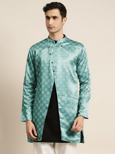 sojanya blue comfort fit printed sherwani jacket