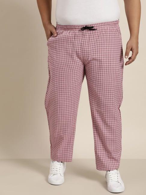 sojanya pink & black cotton regular slim fit checks trackpants