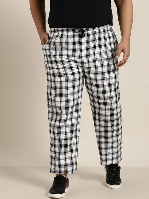 sojanya black  & white cotton regular slim fit checks trackpants