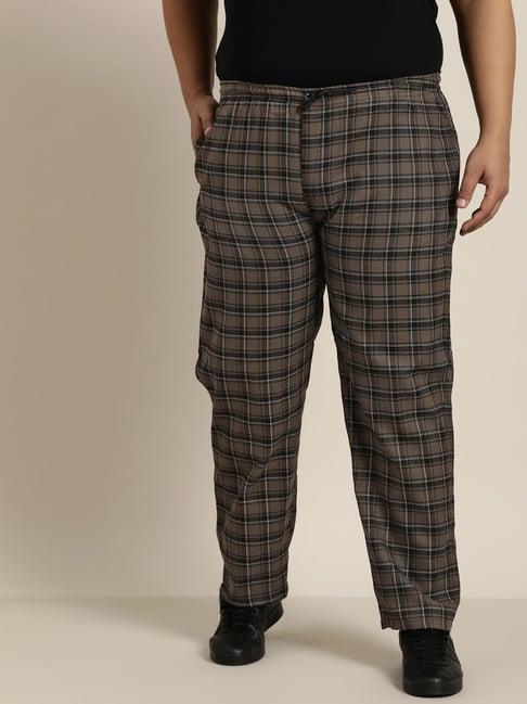 sojanya brown & black cotton regular slim fit checks trackpants