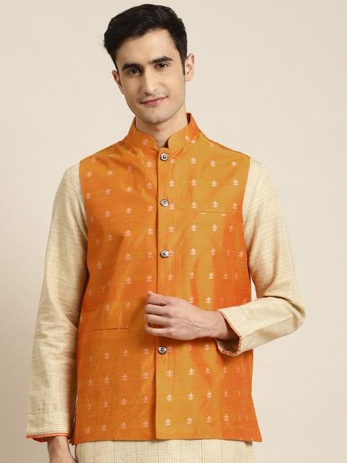 sojanya orange comfort fit embroidered nehru jacket