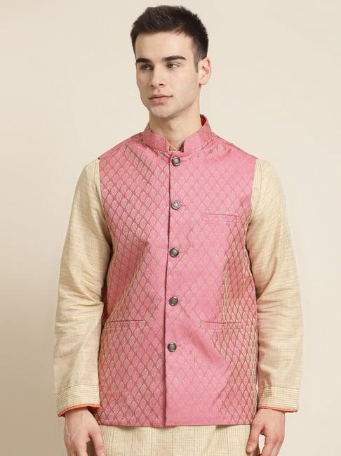 sojanya pink comfort fit printed nehru jacket