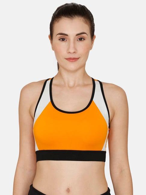 zelocity by zivame orange non wired padding sports bra