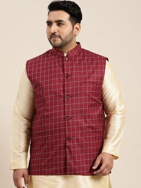 sojanya maroon comfort fit checks nehru jacket