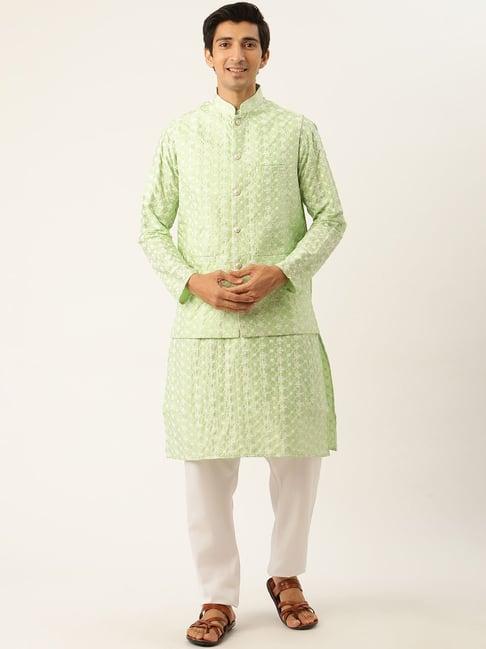 sojanya lime green regular fit embroidered kurta set with jacket