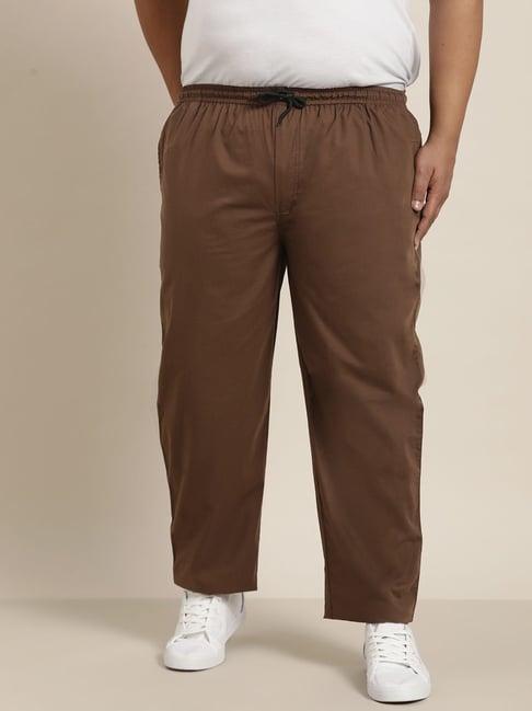 sojanya brown cotton regular slim fit trackpants