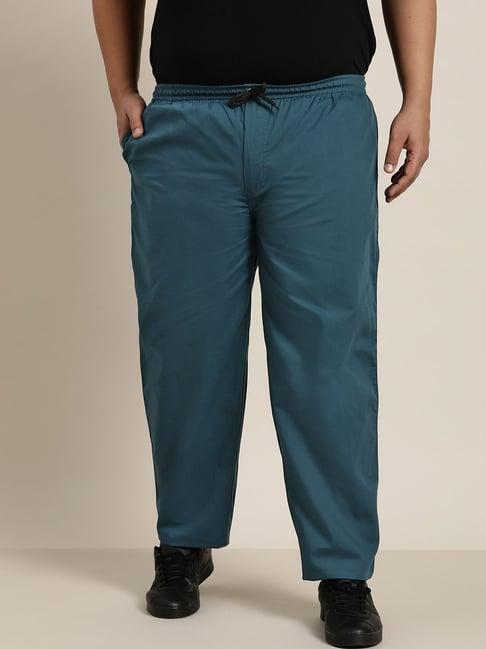 sojanya teal blue cotton regular slim fit trackpants