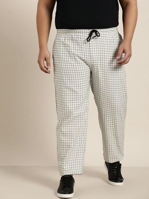 sojanya green & white cotton regular slim fit checks trackpants