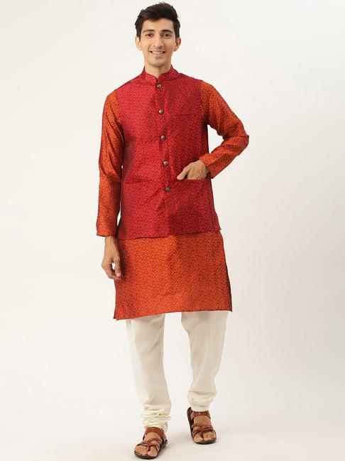 sojanya orange regular fit embroidered kurta set with jacket