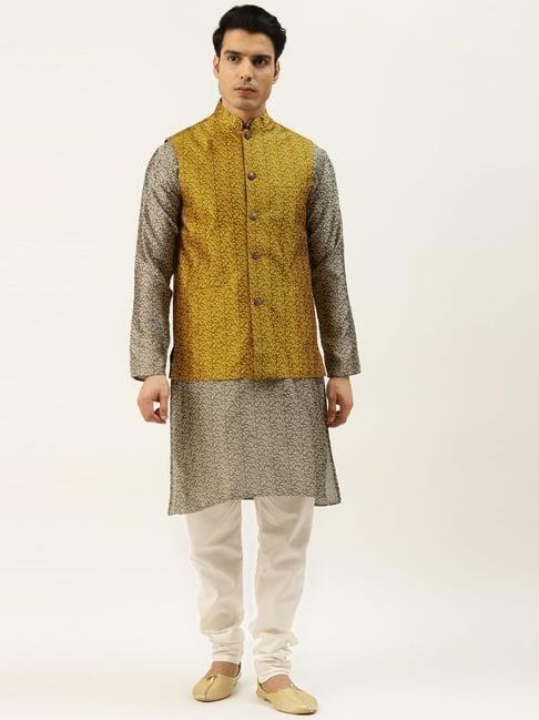 sojanya grey regular fit embroidered kurta set with jacket