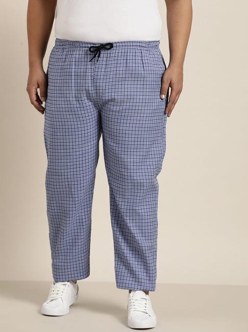 sojanya blue & black  cotton regular slim fit checks trackpants