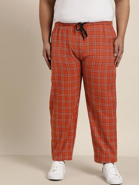 sojanya red & white  cotton regular slim fit checks trackpants