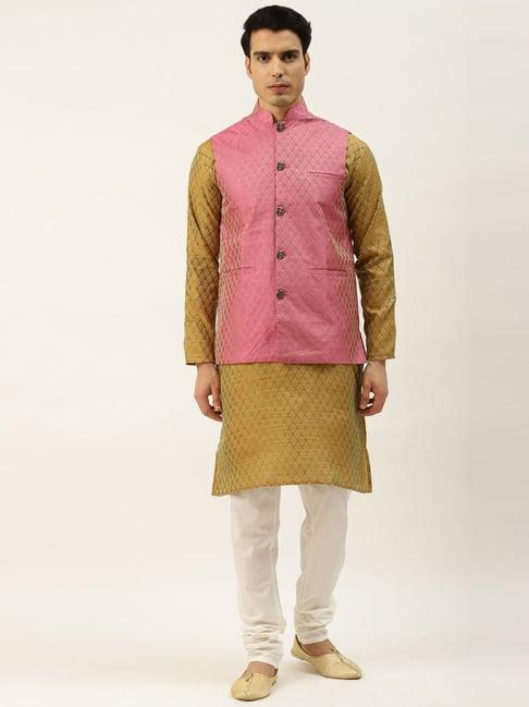 sojanya mustard regular fit self pattern kurta set with jacket