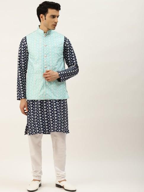 sojanya navy regular fit embroidered kurta set with jacket