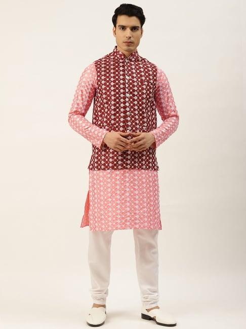 sojanya pink regular fit embroidered kurta set with jacket