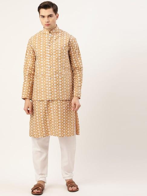 sojanya gold regular fit embroidered kurta set with jacket