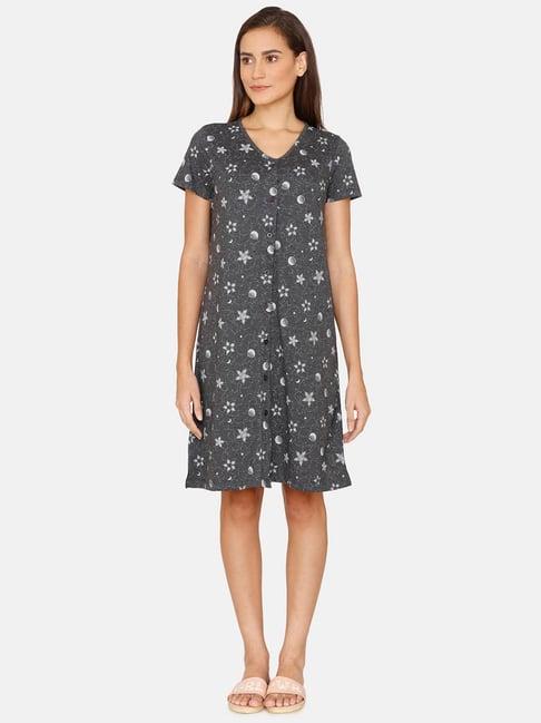 rosaline by zivame dark grey printed night dress