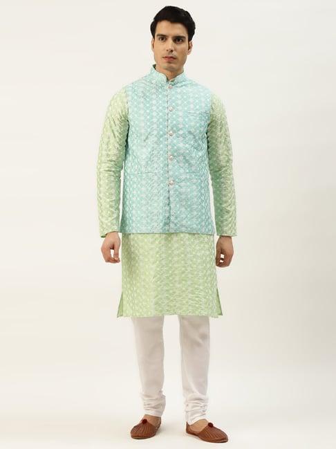 sojanya lime green regular fit embroidered kurta set with jacket