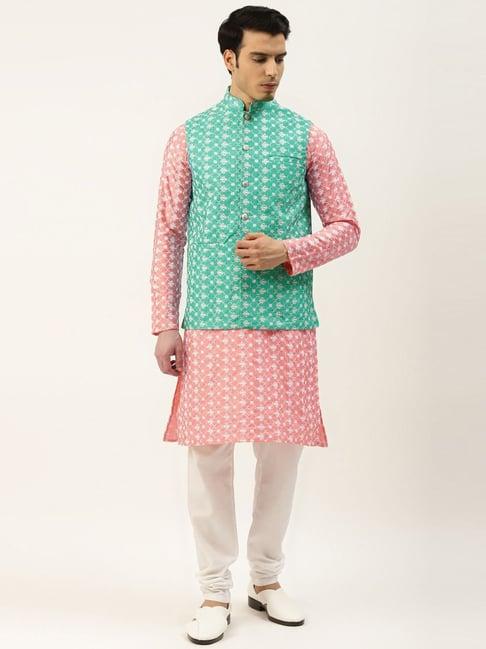 sojanya pink regular fit embroidered kurta set with jacket