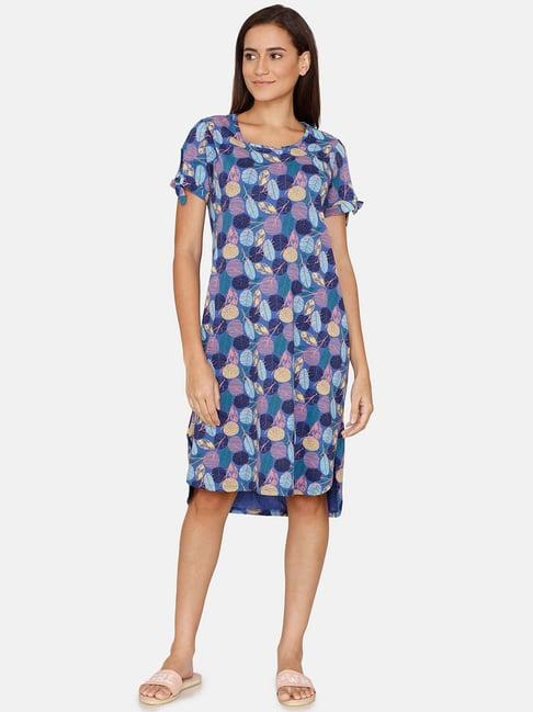 zivame blue printed night dress