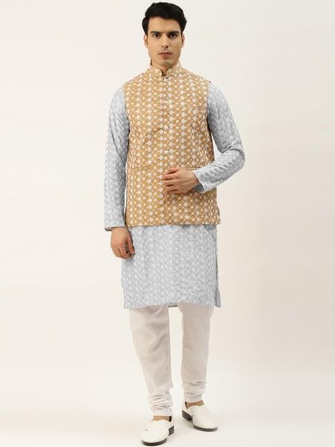 sojanya grey regular fit embroidered kurta set with jacket