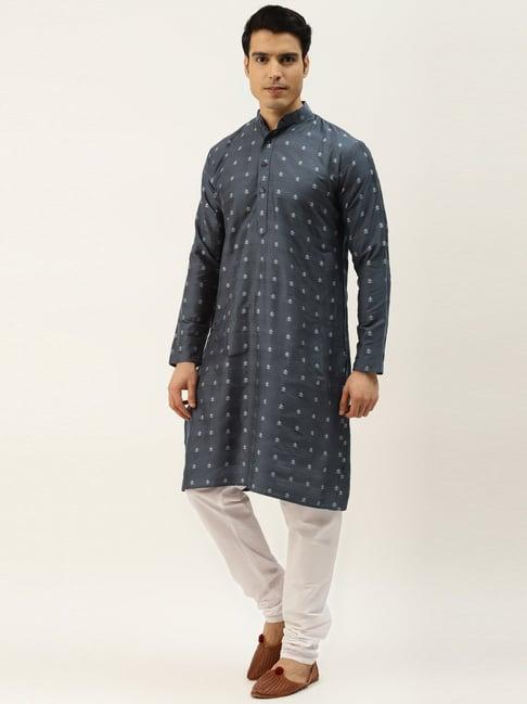 sojanya grey regular fit embroidered kurta set with jacket