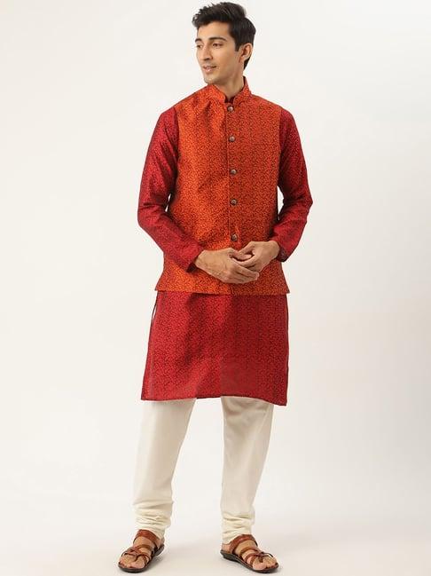 sojanya maroon regular fit embroidered kurta set with jacket