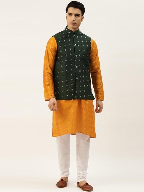 sojanya orange regular fit embroidered kurta set with jacket