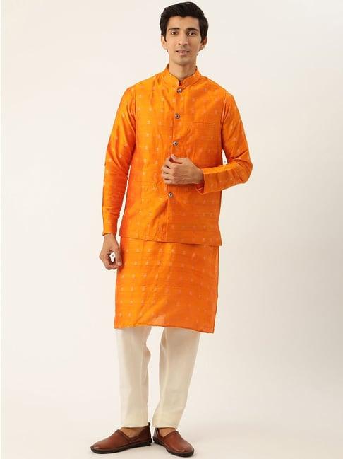 sojanya orange regular fit embroidered kurta set with jacket