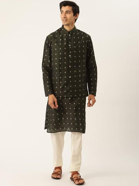 sojanya green regular fit embroidered kurta set with jacket