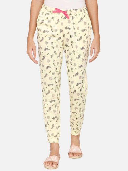 zivame yellow printed pyjamas