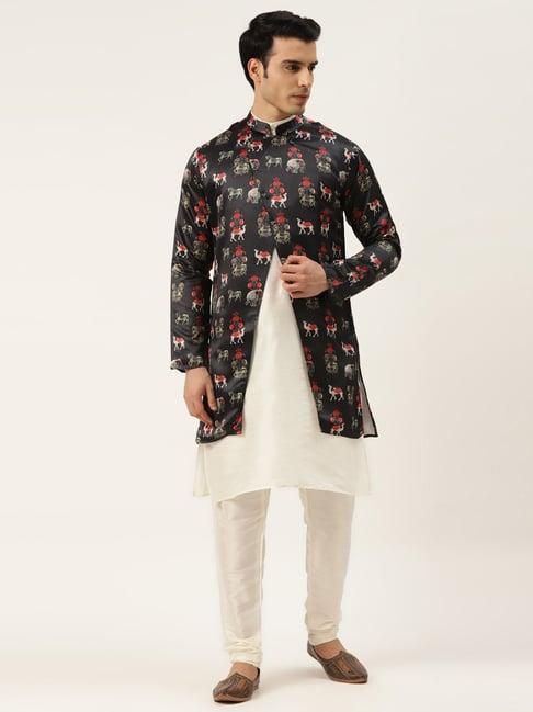 sojanya off white & rust regular fit printed kurta set with jacket