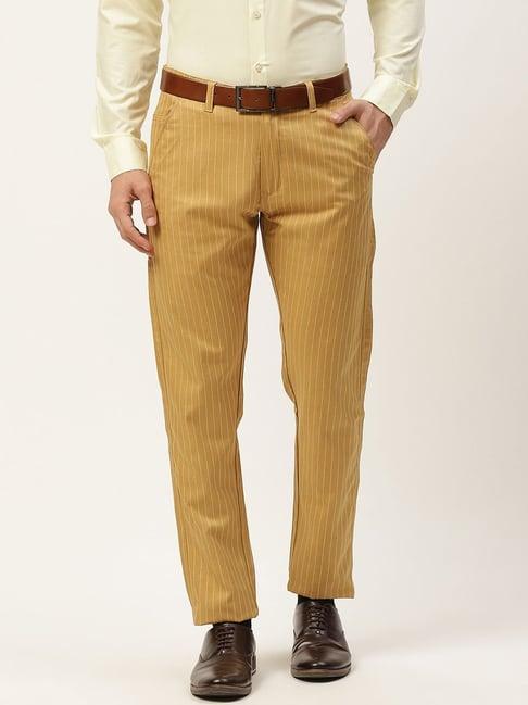 sojanya gold cotton regular slim fit striped flat front trousers