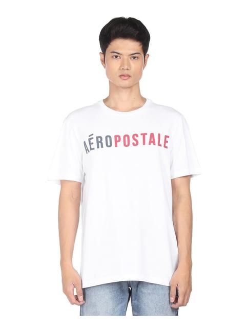 aeropostale white cotton regular fit logo printed t-shirt