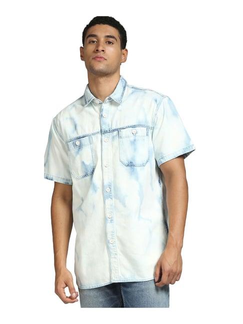 jack & jones light blue tie - dye shirt