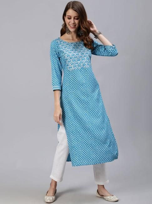 jaipur kurti blue printed kurta