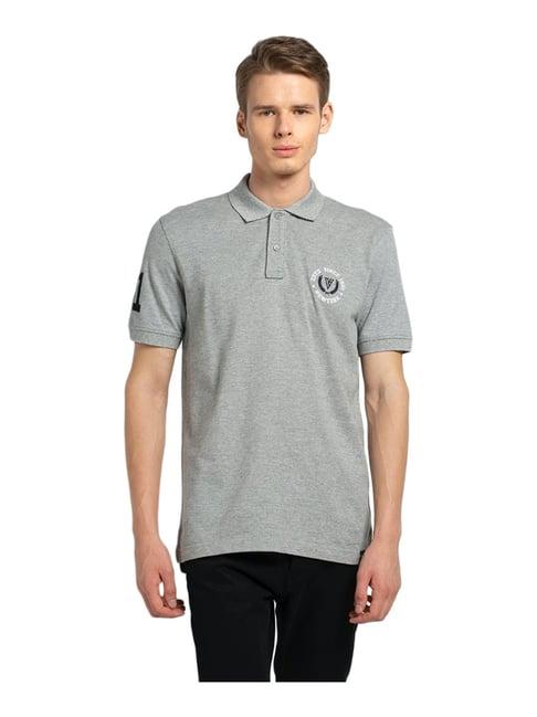 van heusen sport regular fit varsity inspired short sleeve solid polo t-shirt - grey melange