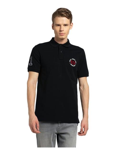 van heusen sport regular fit varsity inspired short sleeve solid polo t-shirt - black