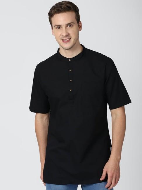 peter england black cotton regular fit kurta