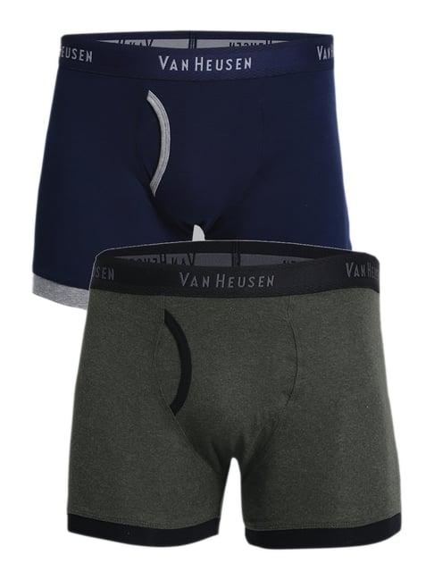 van heusen regular fit anti bacterial colour fresh textured trunks - pack of 2 - olive, navy