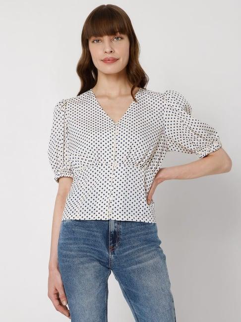 vero moda beige & blue polka dot top