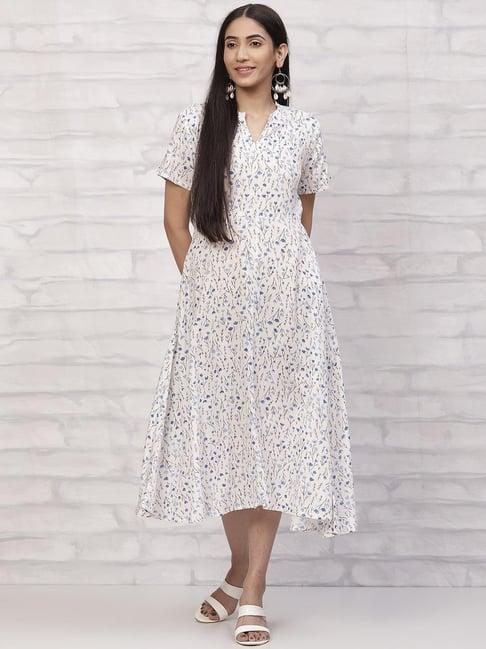 rangriti white printed a-line dress