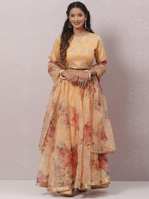 biba yellow cotton embellished lehenga