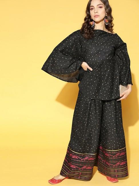 ziyaa black cotton printed top pant set