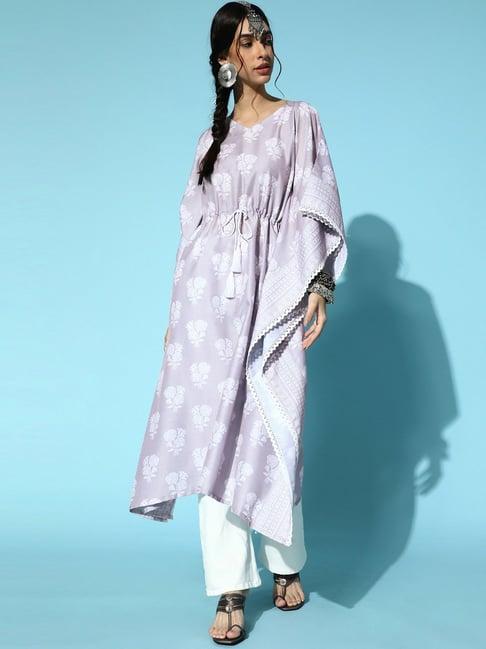 ziyaa purple floral print a line kurta