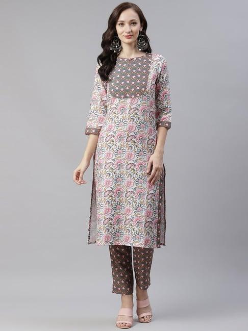 ziyaa multicolored floral print straight kurta