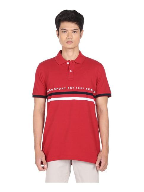 arrow sports red cotton regular fit printed polo t-shirt