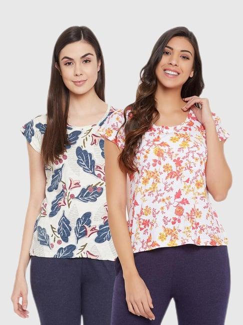 clovia assorted floral print t shirt (pack of 2)