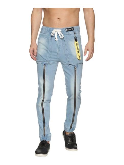 kultprit blue skinny fit self pattern jeans